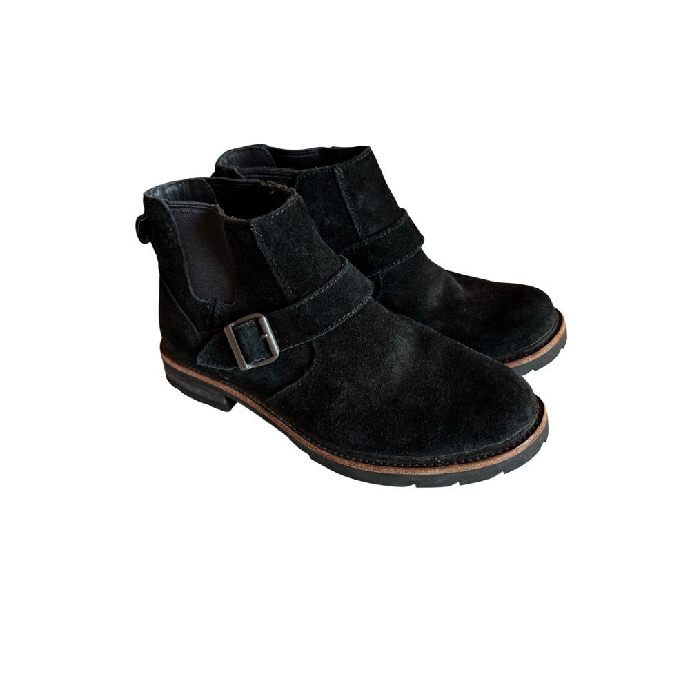 LL Bean Womens‎ Black Suede Ankle Boots Buckle Chelsea Moto Booties 8M